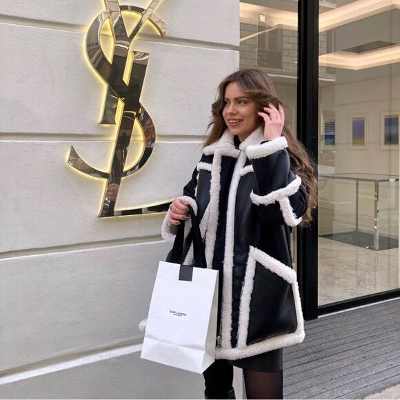 Mango Faux Shearling Coat Jacket Combination New - Picture 2 of 7